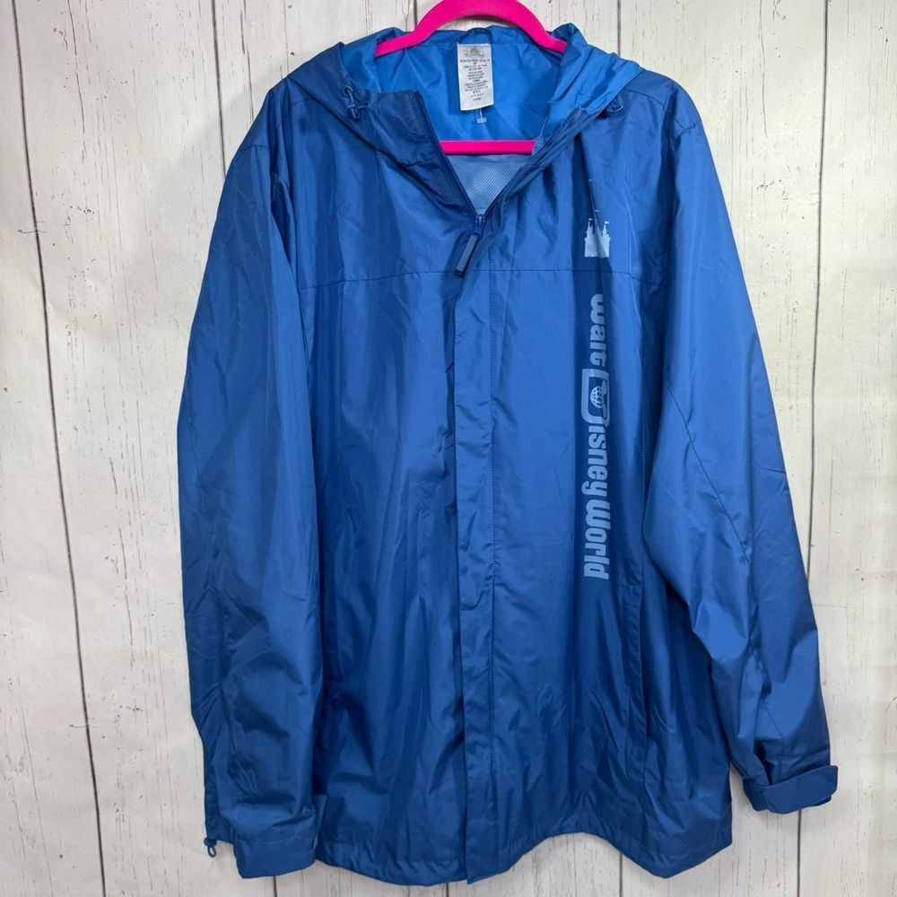 Walt Disney World Blue Rain Jacket XXL Lightweight Packable Windbreaker Travel